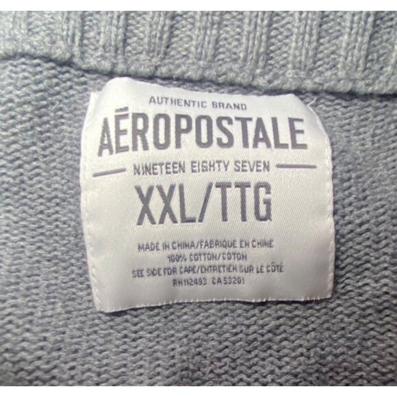 Aeropostale Gray Full-Zip Cardigan Sweater Ribbed Hem Cuffs Warm Preppy - Picture 4 of 10